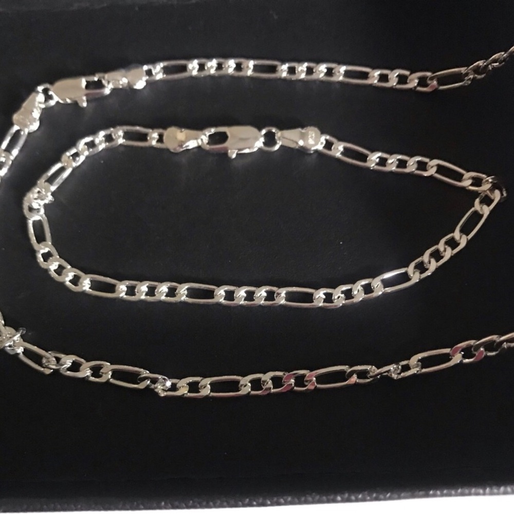 Sterling Silver Figaro Chain Necklace and bracelet